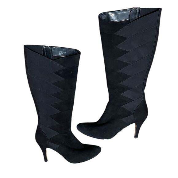 Adrienne Vittadini Womens Black Suede Traverse Knee High Side Zipper Boots Sz 8 - Picture 1 of 9